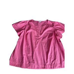 Crown & Ivy Women's Hot Pink Ruffled Cap Short Sleeve V-Neck Top Size 2X